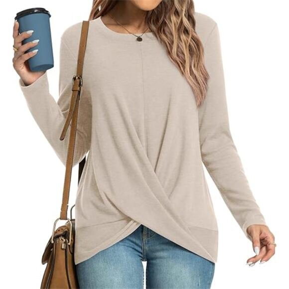 Front Twist Detail Tunic Top - Cozy Long Sleeve Sweater for Leggings - Picture 6 of 6